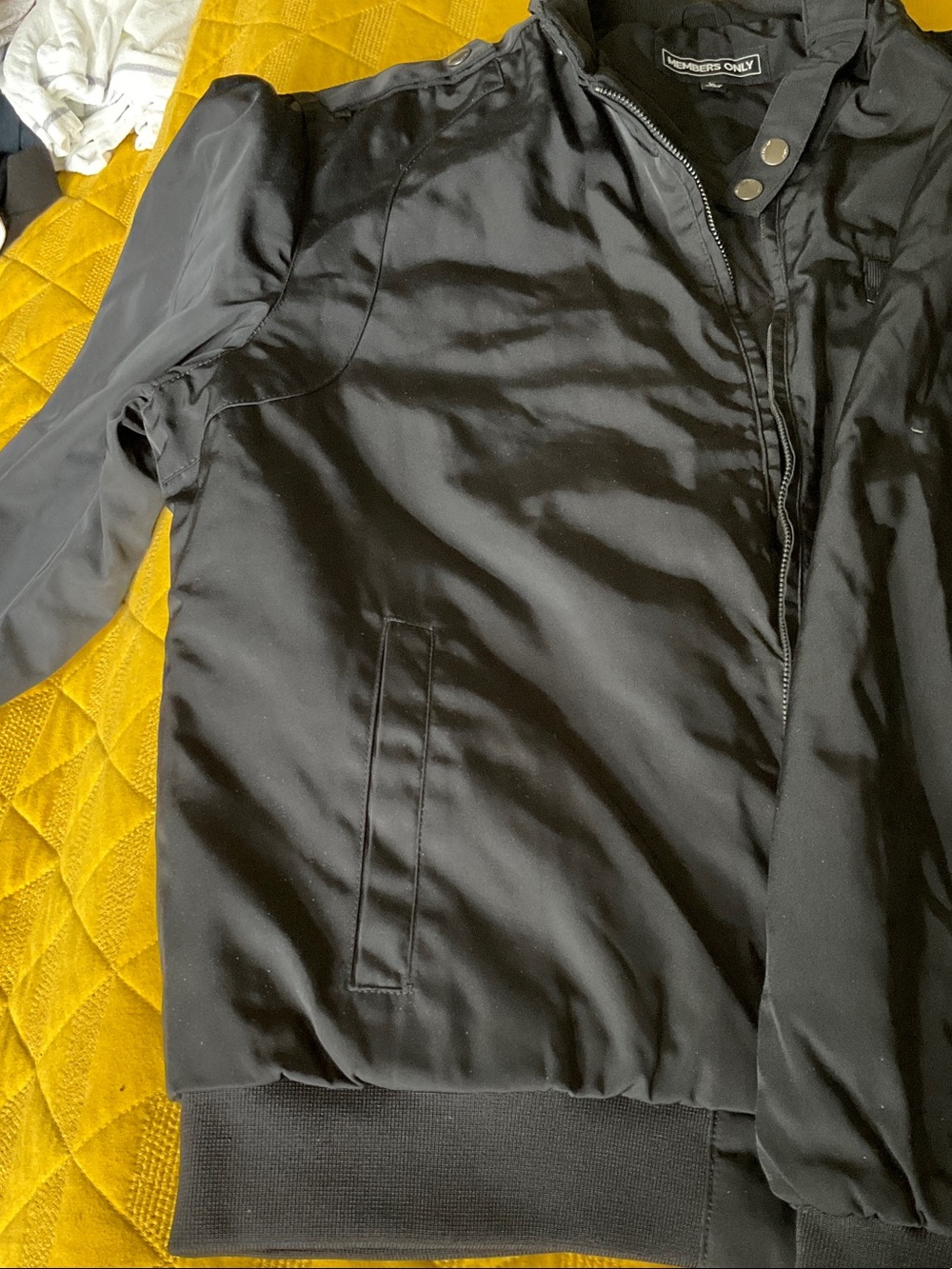 Members Only Black Bomber Jacket with Zip Front - Picture 5 of 8